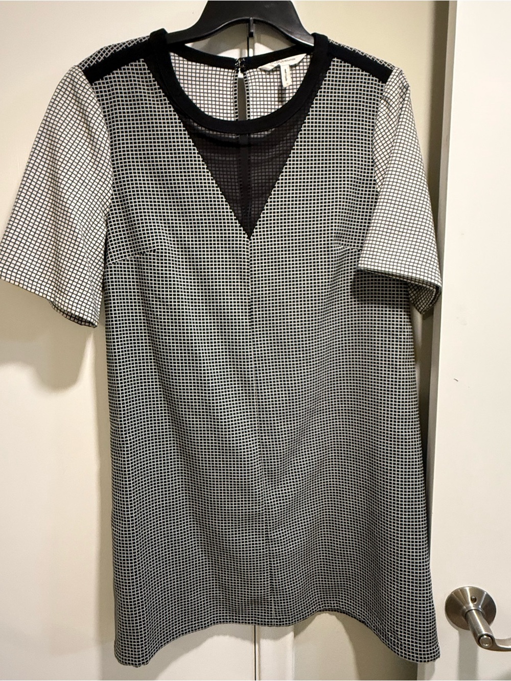 BCBG Generation Black and White Check Shift Dress with Contrast Trim